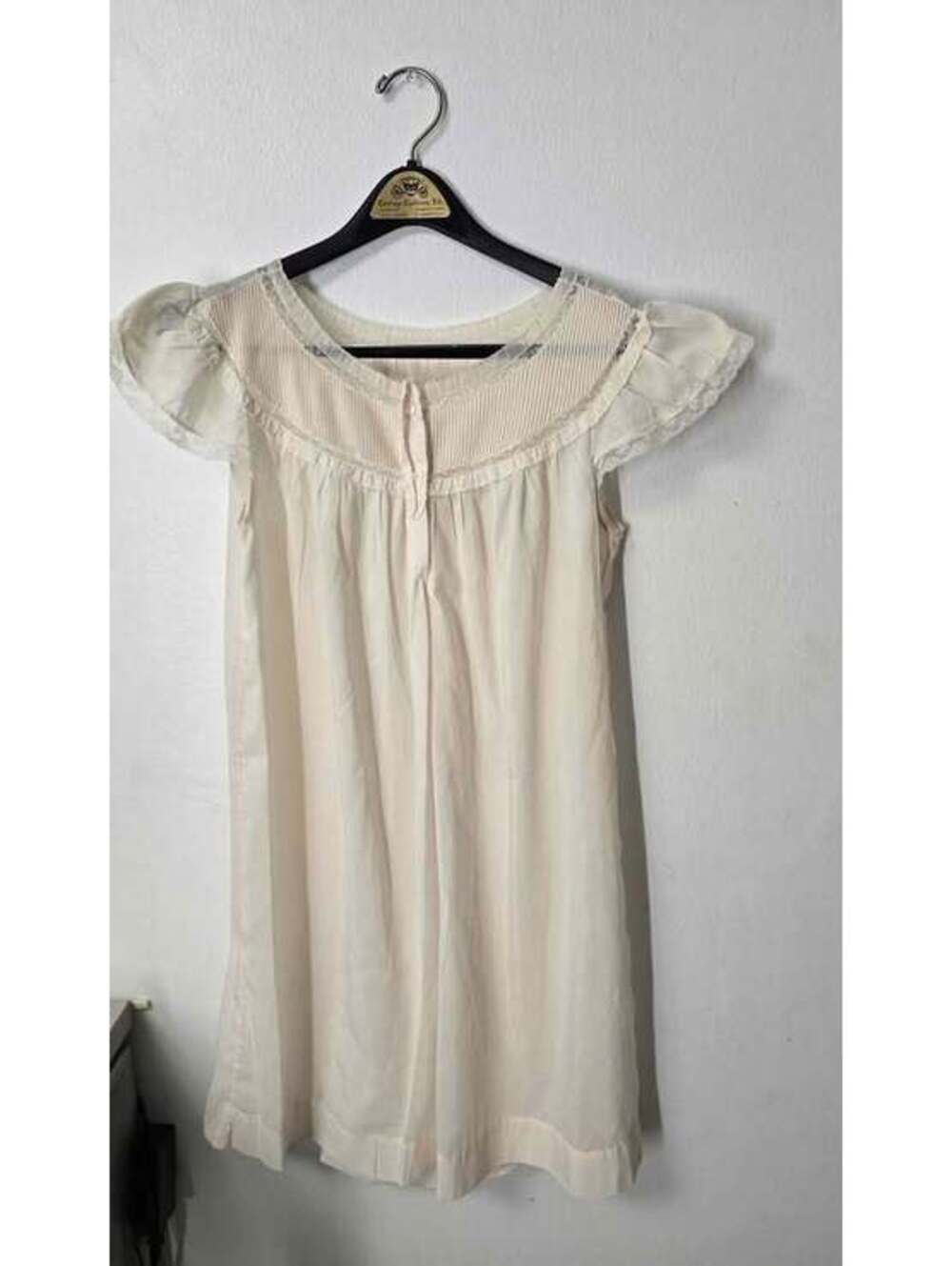 Vintage Cream Lace Trim Nightgown Cap Sleeve Pintuck Yoke Button Front